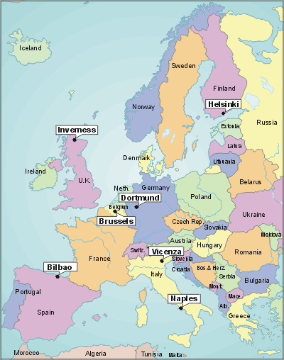 The location of the case cities